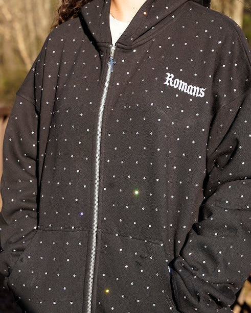 'ROMANS' - Rhinestone Zip Up Hoodie