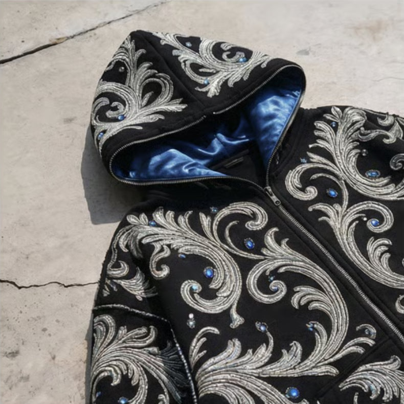 'Elegance' - Blue Gemstone Zip-Up Hoodie