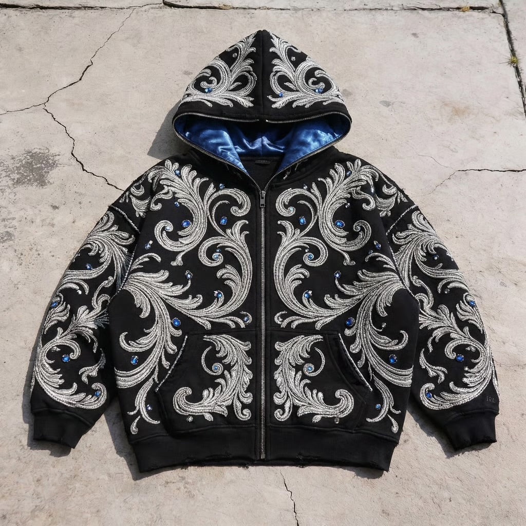 'Elegance' - Blue Gemstone Zip-Up Hoodie