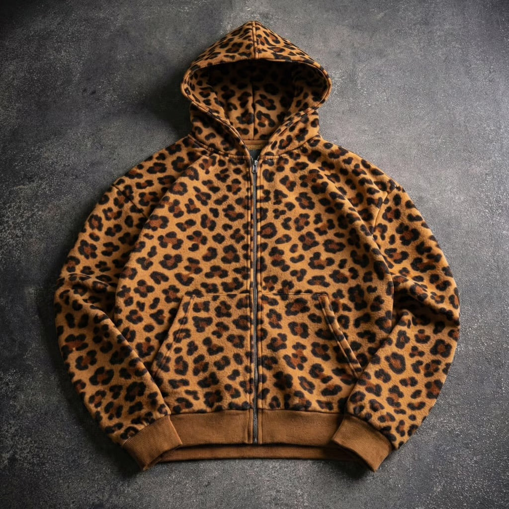 'Cheetah Union' - Fleece Zip-Up Hoodie