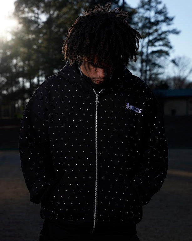 'ROMANS' - Rhinestone Zip Up Hoodie